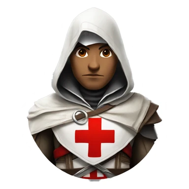Assassins creed character with a hood and a Red Cross on it  sticker