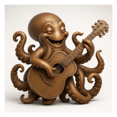 happy octopus with multiple arms playing guitar sticker