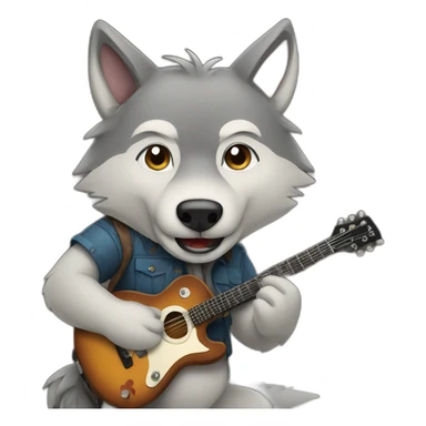 wolf playing guitar sticker