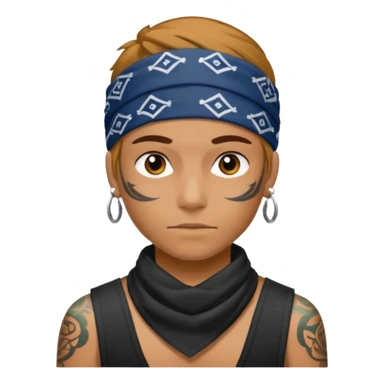 a human with bandana and tattoo sticker