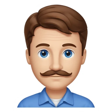 Benson Boone (b.2002) with blue eyes, brown wavy hair and mustache sticker