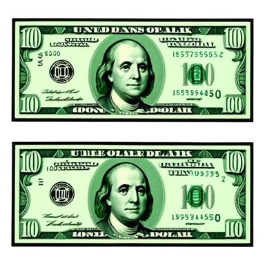 3D realistic US 100 dollar bill sticker, slight perspective, centered, clean cutout, transparent background, no text, no watermark sticker