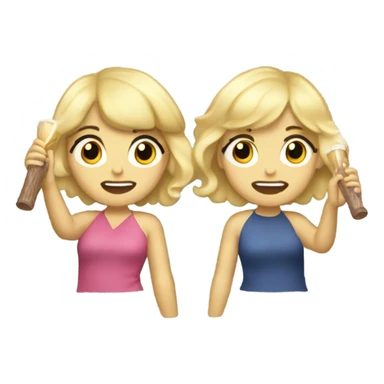 blonde girl with bangs getting whacked by a blonde girl with curly hair with a flute sticker