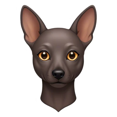 Cinematic Noble Xoloitzcuintle dog Portrait Emoji, Poised and regal, with a sleek, muscular build and smooth, hairless ebony skin accented by subtle wrinkles, deep-set soulful dark eyes, Simplified yet sharp and sophisticated features, highly detailed, glowing with a soft, dignified glow, high shine, intelligent and loyal, stylized with an air of ancient grace, focused and attentive, soft glowing outline, capturing the essence of a watchful and confident guardian, so majestic it feels as though it could stride out of the screen with effortless authority! sticker
