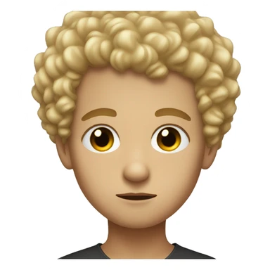 black eyes, very very curly blonde very short hair, boy, serious face sticker