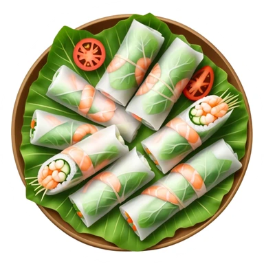 cinematic-realistic-vietnamese-summer-rolls-dish-emoji,-depicted-with-delicate-rice-paper-wraps-filled-with-fresh-vegetables-and-shrimp-rendered-with-crisp-textures-and-refreshing-lighting. sticker