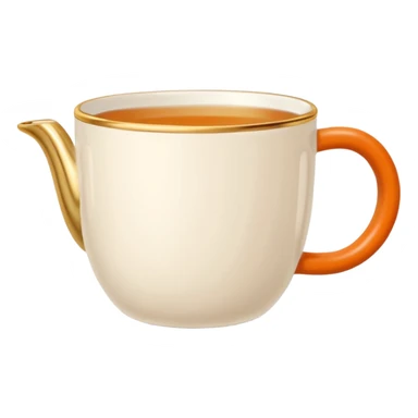 Hermès-style ceramic cup of tea with Hermès orange handle and gold rim, minimal, cute emoji style sticker