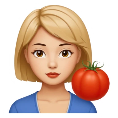 A woman in her 20s with medium short hair without bangs, with double eyelids, a round face shape, with a confident look on her face. And her nickname is tomato. sticker