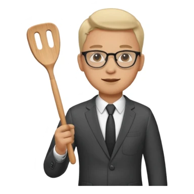 man with glasses wearing a suit and holding a spatula sticker