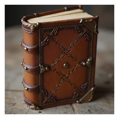a realistic leather-bound diary, detailed, closed, brown leather, gold-edged pages sticker