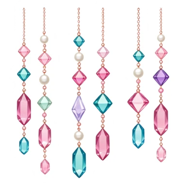 Rose-colored pastel glistening glossy sparkly shiny glittery hanging crystals pearls and beads and gemstones decorations sticker