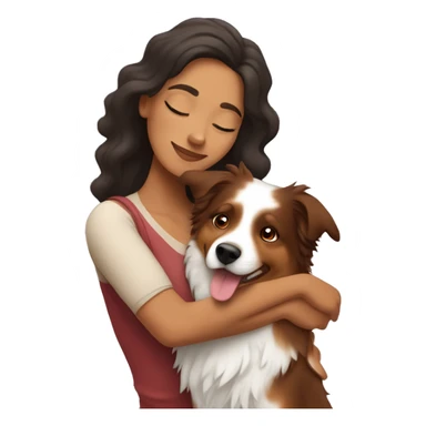 Hispanic woman hugging a red Merle Australian shepherd  sticker