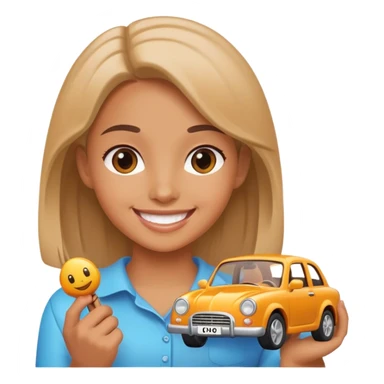 smiling girl with car sticker