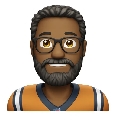 
A bearded man with glasses is holding a football sticker