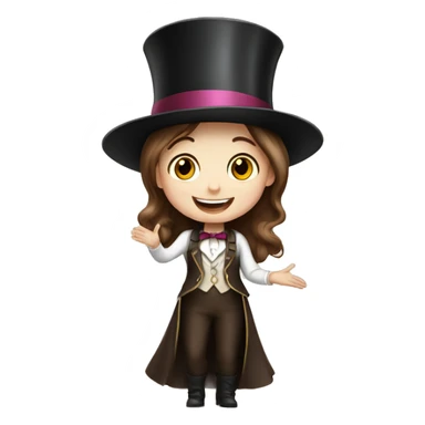 happy white little girl - brown hair- magician- top hat sticker