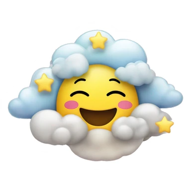 A round emoji of a yellow smiling happy daydreaming emoji face with closed eyes. Add a unicorn, some clouds, some stars and a rainbow to make it dreamy. Make the background transparent. sticker