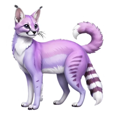 Colorful dark tropical pastel-lilac-lavender-violet iridescent pastel white glorious divine exotic cute cool beautiful shiny beautiful fantasy-caracal-civet-genet-sergal-vernid-Gryphon-Cacomistle-Trico-oncilla-animal-Fakémon-hybrid-fursona (full body) sticker