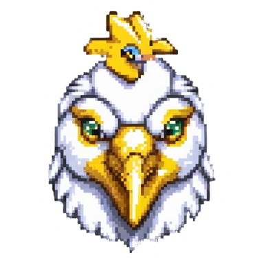 ultra-minimal blocky chicken head emoji with only 2 large square pixels: one white for the head, one yellow for the beak, extremely simple and abstract, matching Minecraft palette sticker