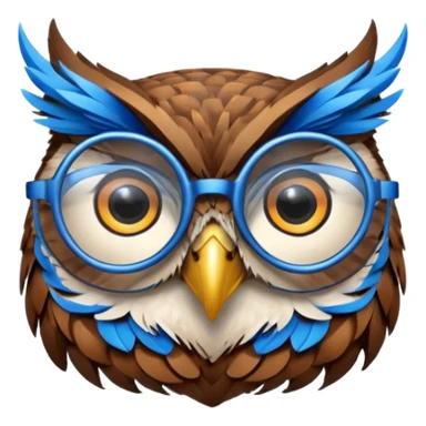 Create a high-quality 3D render that transforms the emojis 👓 ⚡ 🦉 into realistic 3D objects.
 sticker