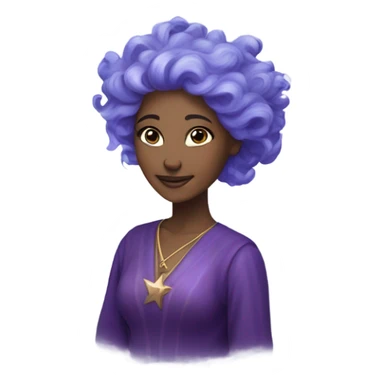 caucasian mystical woman with sparkling galaxy hair with moon and stars in purple and blue shades sticker