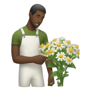 Black men picking wight flower sticker