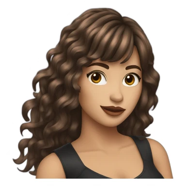 One rockstar girl with wave cascade brunette hair with fringes with quitar sticker