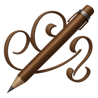 Change the pink writing and pencil to a brown color, keeping the same emoji style and swirly design, with no background. The original style is emoji style, but since emoji style does not support editing, use the general style to preserve the emoji look and swirly design while changing the colors as requested. sticker