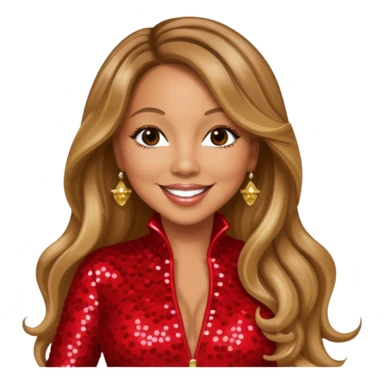 Mariah Carey with long dark blonde hair, red sequin jumpsuit sticker