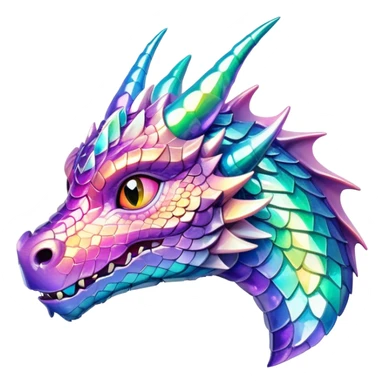 Realistic Sparkly glossy Pastel iridescent glass dragon head profile  sticker