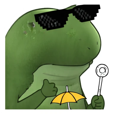 Funny green frog wearing sunglasses and holding a tiny umbrella sticker