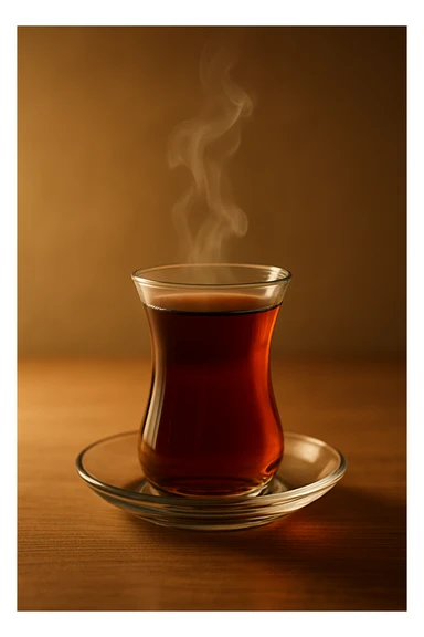 A cup of tea, simple and inviting, steam rising, in a classic glass, Turkish style sticker