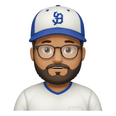 Create a figure that reflects an experienced social media manager but who has youthful and sporty clothing, a little chubby, a New Era cap, glasses, a beard and a slightly funny and friendly face. sticker
