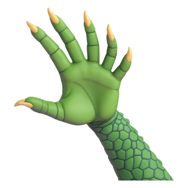 cartoon-style reptile hand palm facing down, green scaly skin, three visible claws, emoji format sticker