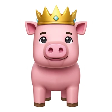minecraft pig full body pink blocky animal with square head wearing a crown sticker