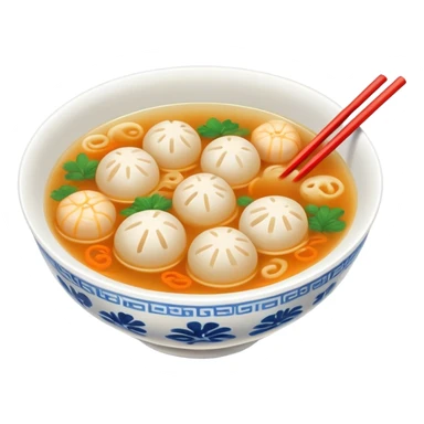 Fujian fish ball soup with clear broth in bowl, simplified emoji style with bold outlines and bright colors, cartoon style Southern Chinese breakfast Yu Wan Tang sticker