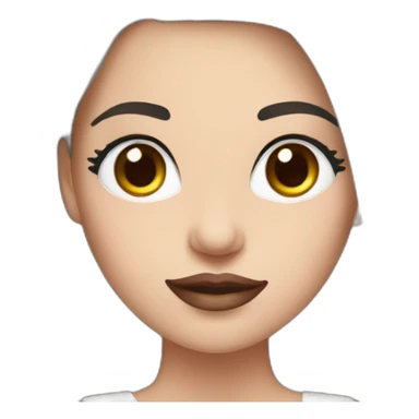 Women with long dark brown straight hair and long eyelashes, blue eyes, pink lips and thick dark brown eyebrows wearing a white dress sticker