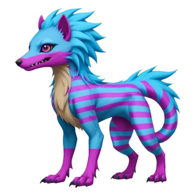 Brown and beige badass elegant wild beautiful natural cute badass epic anthro modern sergal-vernid-creature with cyan mane and magenta eyes with cyan edgy stripes, full body, blue pretty hair, outside, modern, aesthetic, art by LiLaiRa, art by art by Falvie sticker