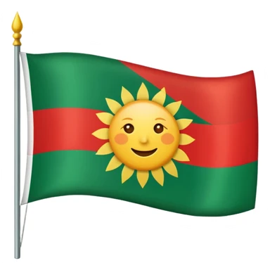 3 şeritli bir bayrak en üst şeriti kırmızı ortadaki şerit beyaz en alttaki şerit yeşil olcak şekilde ama ortadaki beyaz alanın ortasına güneş çiz sticker