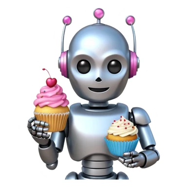 The robot is holding dessert in its hands, 3d emoji sticker