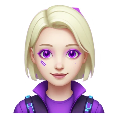 neutre gender neon cyberpunk light purple happy, I don't want you to use props, não utilizar óculos  sticker