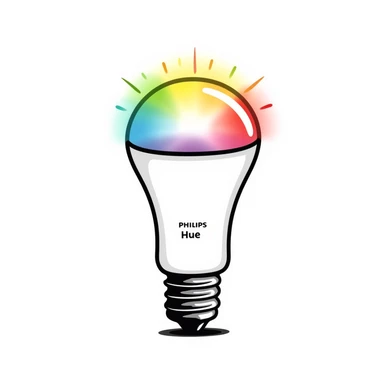 A hand-drawn Philips Hue smart bulb with app control and rainbow colors sticker