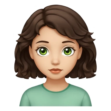 A girl with light skin, short dark brown wavy hair and brown with a little green eyes sticker