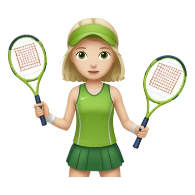 white young girl playing tennis, wearing a green outfit sticker