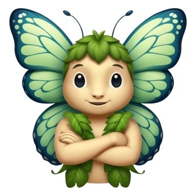 forest spirit character arms crossed confident smirk butterflies around sticker