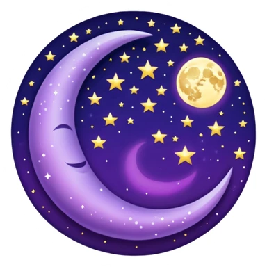 glitter purple and cian crescent moon sticker