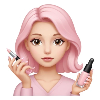 clean girl aesthetic emoji, applying skin care, serum, cream, hair in a claw clip, soft pink and nude palette sticker