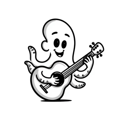 happy octopus with multiple arms playing guitar sticker