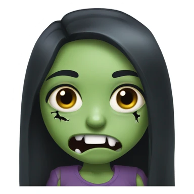 girl zombie with black long hair with teeth and serious face  sticker