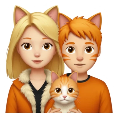 A blonde girl, a ginger cat, and a guy with black hair. sticker