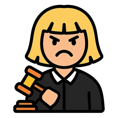 angry judge with blonde shoulder-length hair and bangs sticker